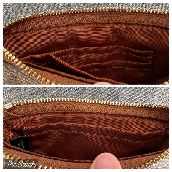 Coach Tan Brown Mini Purse Wristlet Gold Chain C Logo Coated Canvas Small Khaki - Picture 16 of 17